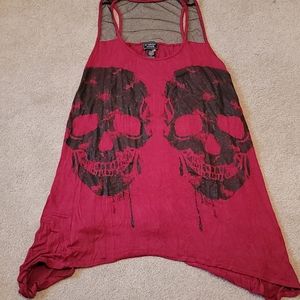 Red and Black Skull Shark Bite Tank, 2X, Hot Topic